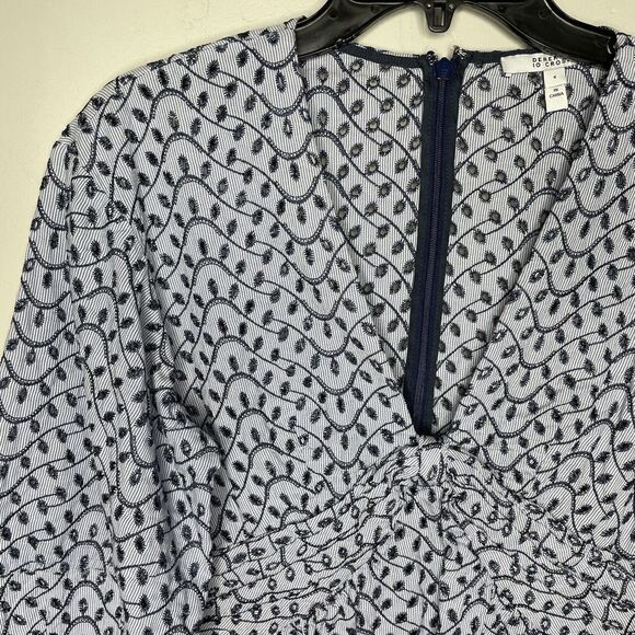 DEREK LAM 10 Crosby Noe Top Womens 6 Blue Embroidered Knot Front Blouse Cotton - Picture 4 of 14